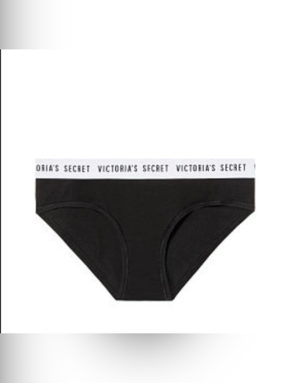 NWOT Victoria's Secret Black Bikini panties with White Logo Waistband L